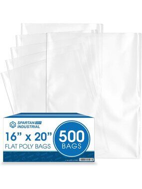 500 Count Clear Plastic Flat Poly Bags 16x20 Inches - Durable 1.1 Mil Thickness